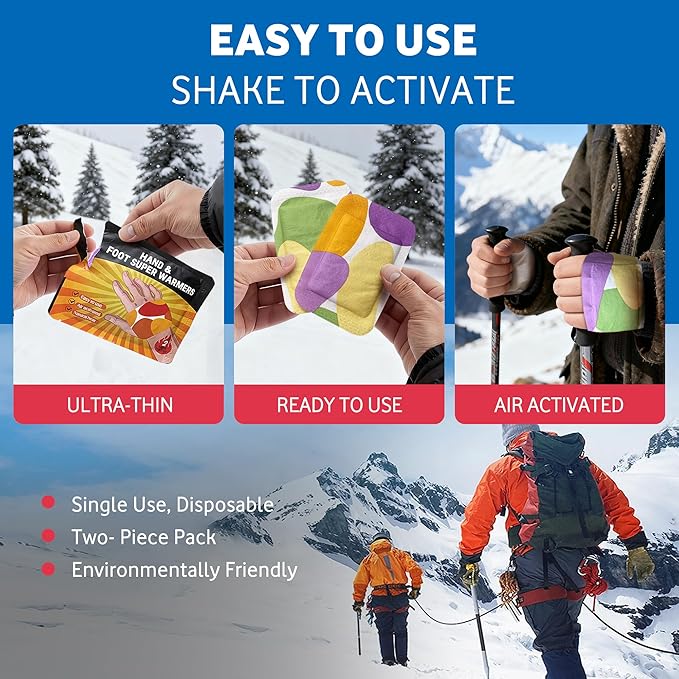 Hand Super Warmers - Long Lasting Natural Odorless Air Activated Warmers 10 Packs Heated Gloves
