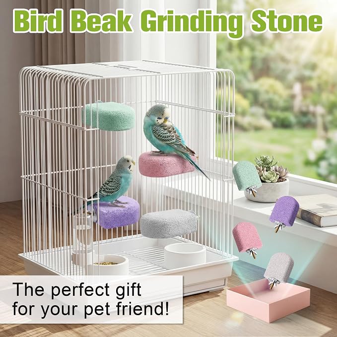 4 Pack Bird Beak Grinding Stone, Pumice Lava Ledge for Birds, Chinchillas, Hamsters, Parrots, Bird Perch Stand Climbing Ledge, Teeth & Beak Grinding Block (Short)