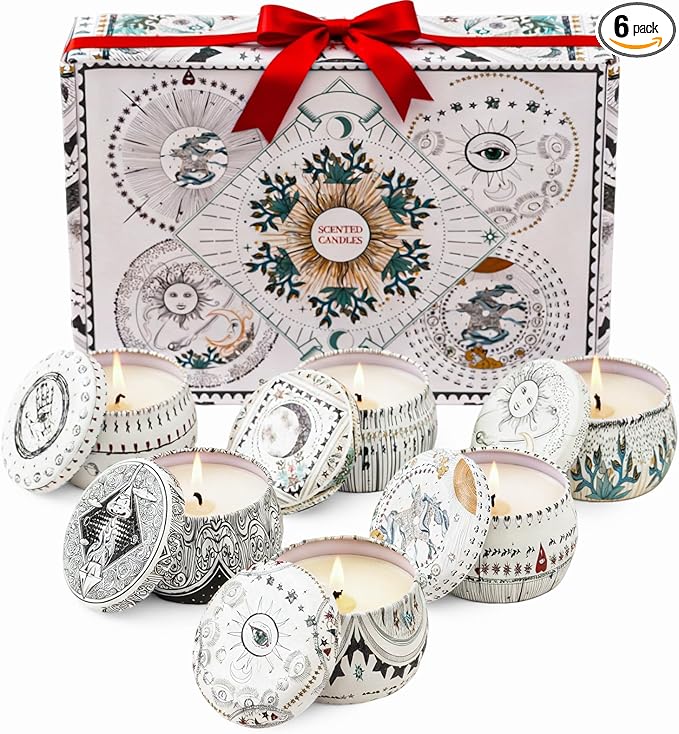 Scented Candles Gift Set, 6 Pack Soy Wax Candles for Home Aromatherapy, Long Lasting 200H, Natural Essential Oil Candles Gifts for Women, Ideal for Birthday, Thanksgiving, Christmas, Meditation