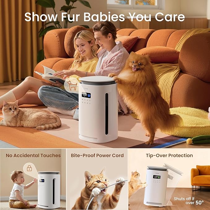 Pro-Level Air Purifier for Home Pets, No More Pet Floating Fur, Dander & Odor Worries, 360° Wide Intake, H13 True HEPA, Auto/Pet Mode & Washable Pre-Filter,Ultra Quiet for Bedroom/Large Room