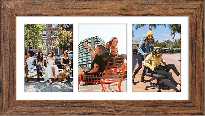 8x16 Picture Frame Display 3 opening Picture Frame 5x7 Collage,Multi Photo Frame with Mat,Plexiglass,Horizontal and Vertical Formats for Wall Decor,Carbonized Brown Wood Grain