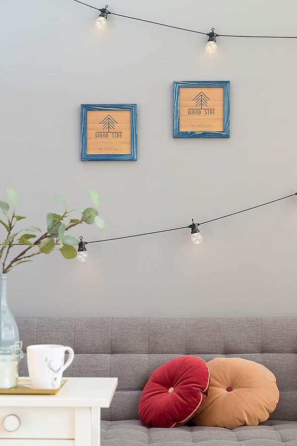 Rustic Wooden Square Picture Frames 8x8 - Set of 2 - 100% Natural Farmhouse Washed Barn Wood with Real Glass for Wall Mounting and Tabletop Photo Frame - Navy Blue