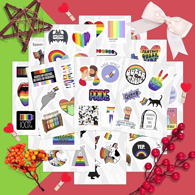 100Pcs Queer Stickers for Water Bottle and Laptop - Queer Party Supplies & Decorations, Waterproof Vinyl Decals, LGBTQ+ and Pride Stickers, Gifts for Women & Men