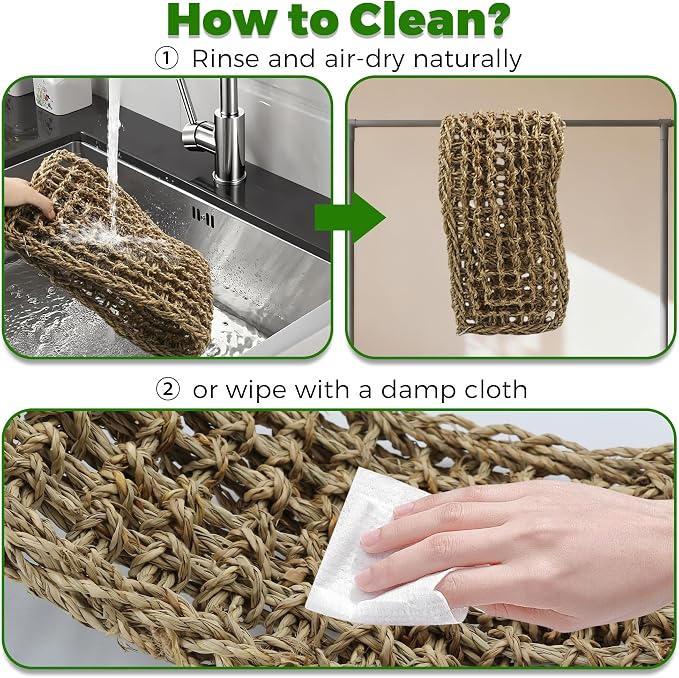 30x7inch Rat Climbing Toys for Cage, Chewable Natural Seagrass Mat | with Metal Hooks, Soft Fall Breakers for Rats, Rat Ladder Bridge Toy with Mild Grassy Scent, Rodent Hammock Cage Accessories