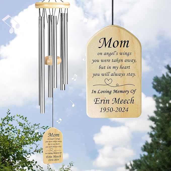 Personalized Memorial Wind Chimes | Loss of Mom | Sympathy Gifts for Loss of Mother | Condolence Bereavement Gifts in Memory of Mom