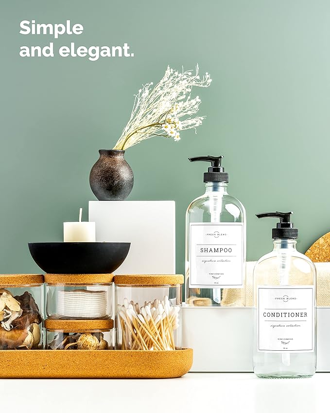 Vine Creations Clear Glass Soap Dispenser, 2 Pack Kitchen Soap Dispenser Set with Rustproof Pump, 16 oz Dish Soap and Hand Soap Dispensers for Bathroom with Waterproof Labels