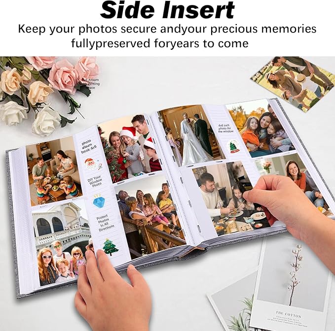Photo Album 4x6 600 Photos with Writing Space Linen Cover with Front Window Picture Album, 600 Photos 4x6 Photo Album Book for Wedding Kids Travel Family Baby Pictures (Grey)