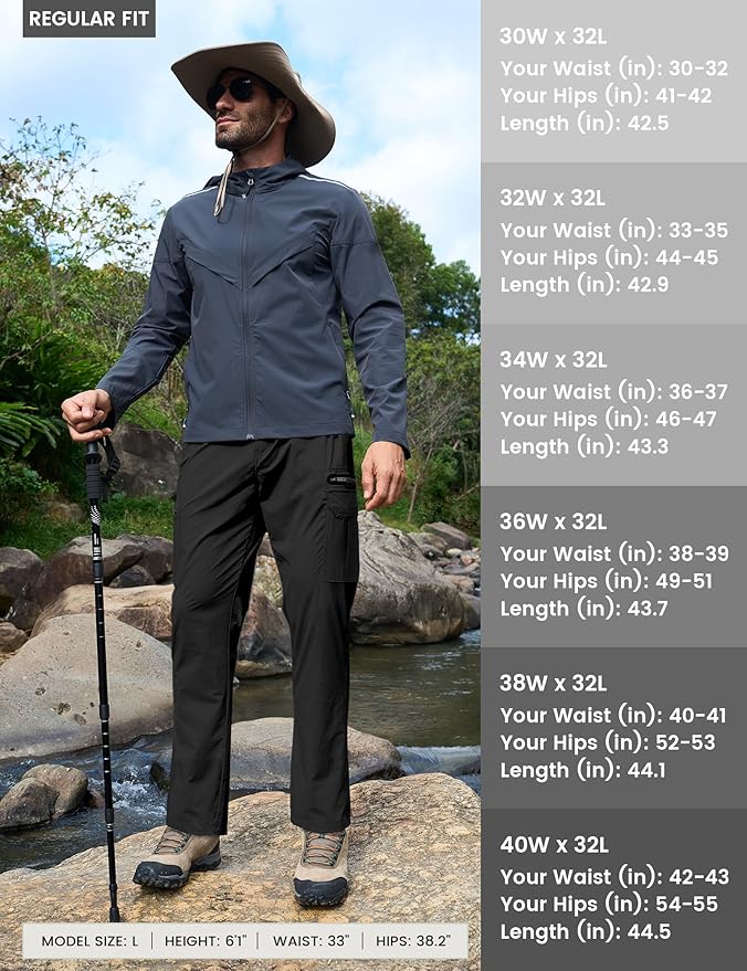 MOURCE Hiking Pants Men Lightweight Quick-Dry - Water Resistant Stretch Travel Pants with 7 Pockets for Outdoor Fishing