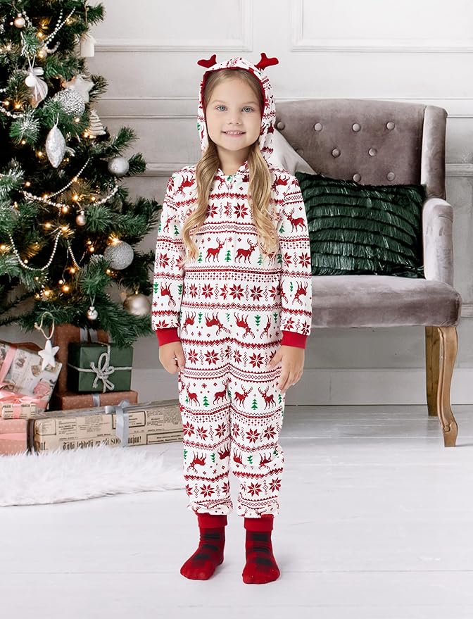 PATPAT Matching Family Christmas Onesie Pajamas – Holiday Hooded Jumpsuit Sleepwear PJs Couples Xmas Loungewear with Socks