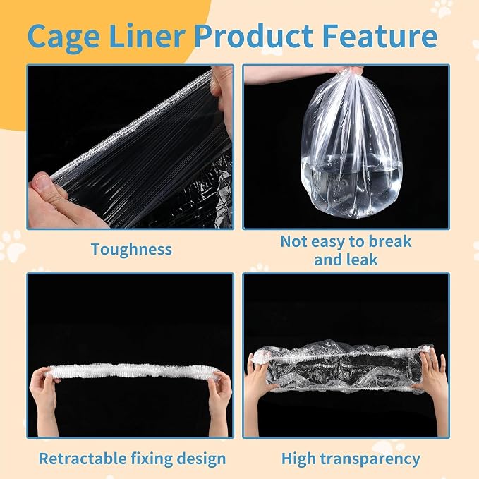 Disposable Cage Liner Bags (100-Pack) – 27'' X 19'' Clear Plastic Rabbit Cage Liners, Leak-Proof Toilet Film for Bunny, Guinea Pig, Hamster, Hedgehog & Small Animals – Universal Crate Tray Covers for