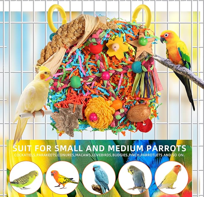 Bird Toys, Parakeet Toys Bird Foraging Toys Grass Mat Climbing Wall for Parakeet,Parrot,Cockatiel,Conure,Lovebird,Budgie Cage Small to Medium Birds (Twinkle Star)