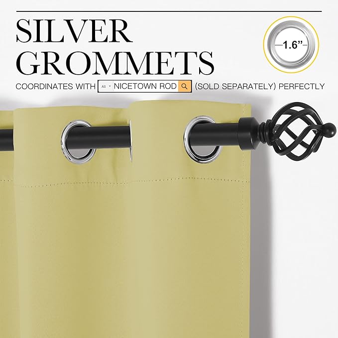 NICETOWN Bedroom Curtain Panels Blackout Draperies, Thermal Insulated Solid Grommet Blackout Curtains/Drapes (Paler Yellow, 1 Pair, 34 by 72-inch)