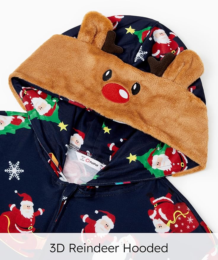 PATPAT Matching Family Christmas Onesie Pajamas – Holiday Hooded Jumpsuit Sleepwear PJs Couples Xmas Loungewear with Socks