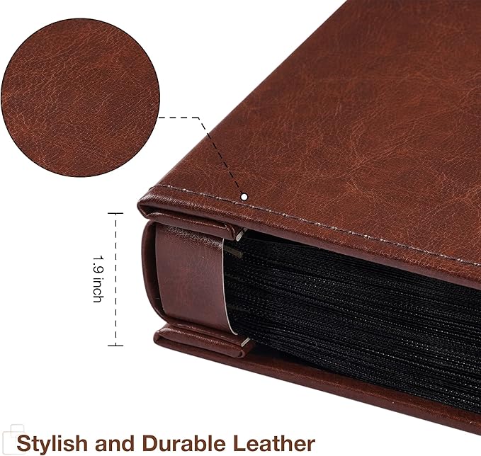 potricher Small Photo Album 4x6 300 Photos Leather Cover Picture Book with 300 Horizontal Pockets for Family Wedding Anniversary and Baby (Brown)