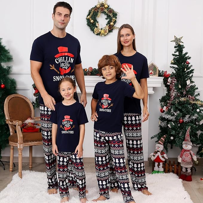 Christmas Pajamas for Family Matching Holiday PJ's Jammies Sets with Short Sleeve Tee and Pants Sleepwear Loungewear