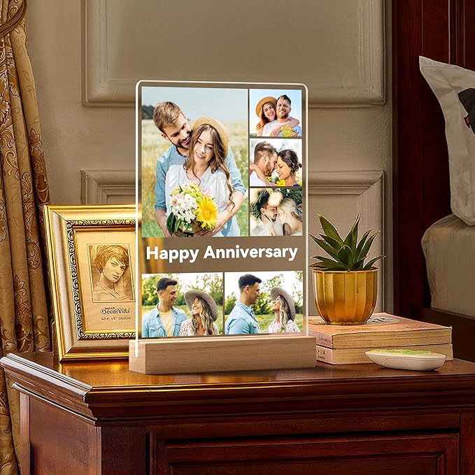 Custom Picture Frames with Photo, Personalized Photo Frame with Night Light, Customized Gifts for Couple, Personalized Christmas Anniversary Birthday Gifts for Women Men Boyfriend Girlfriend Her Him