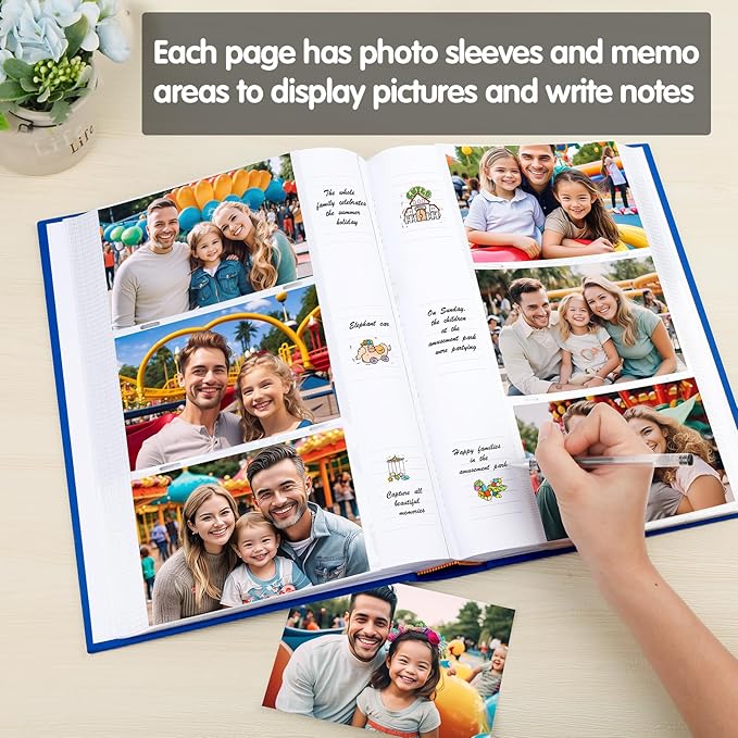 XFveivoo Photo Album 4x6 450 Photos with Writing Space,4 x 6 Photo Book Linen Cover with Front Window, 4x6 Picture Album 450 Photos Photo Album Book for Wedding Kids Travel Family Baby Pictures, Blue