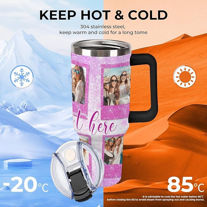 Personalized Tumbler Custom Insulated Travel Mug Custom Drinking Coffee Cup with Photos and Text 40oz Christmas Birthday Gift