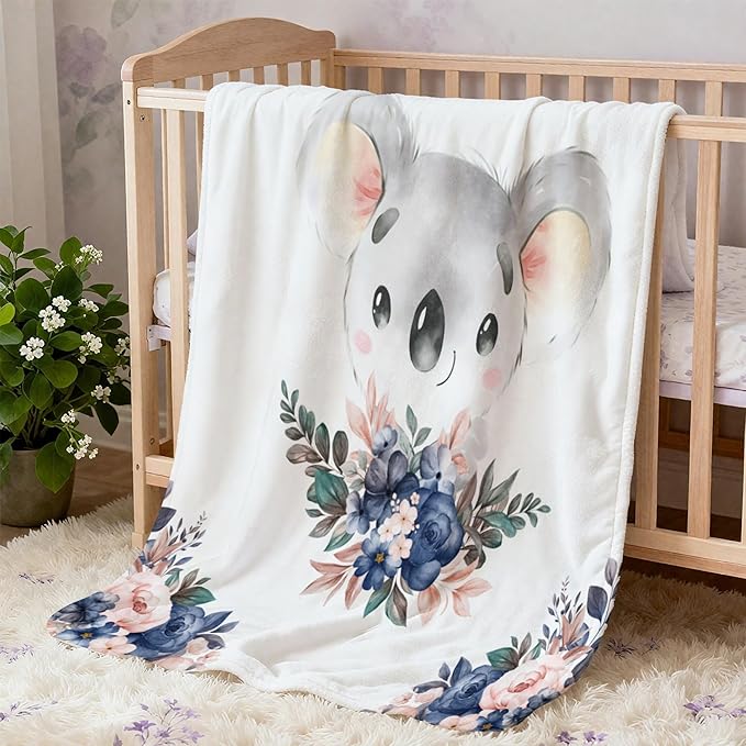 Personalized Baby Blankets for Girls with Name, Customized Koala Baby Girls Blanket with Name for Baby Newborn Gifts, 30"x40"