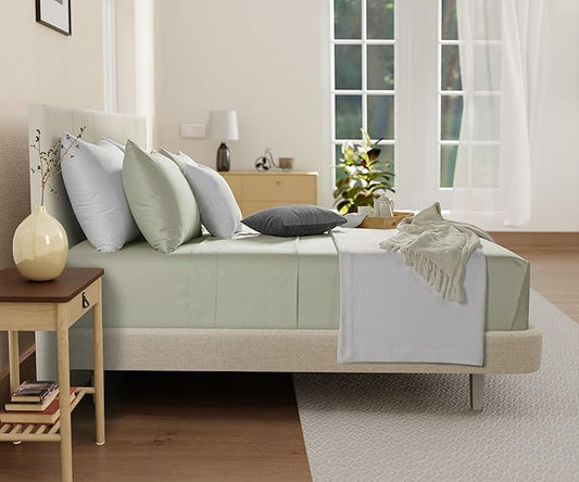 CHATEAU HOME COLLECTION 100% Organic Cotton Sheets Twin Size, Soft & Comfy Breathable 300 Thread Count Deep Pocket Sheets for All Seasons, Machine Washable No Pill Thick Cotton Bed Sheet – Sage