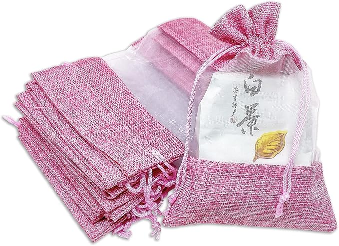 48-Pack Medium Linen Burlap & Organza Gift Bags w. Drawstrings (5x7 in, Pink) - Party Favors, Presents, Samples & Treats Mesh Pouch by The Display Guys