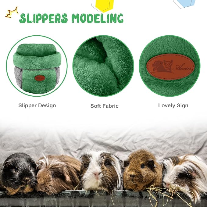 YUEPET Guinea Pig Bed Cuddle Cave, Warm Fleece Hideout, Green | Cozy Guinea Pig House, Portable Guinea Pig Hideout, Soft Coral Fleece, Washable Cushion, Folds Flat