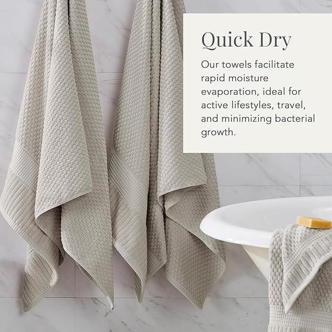 NY Loft 100% Cotton Towel Set 6 Piece | Super Soft & Absorbent Quick-Dry 2 Bath Towels 2 Hand Towels and 2 Washcloths |Textured and Durable Cotton | Trinity Collection (6 Piece Set, Quiet Grey)