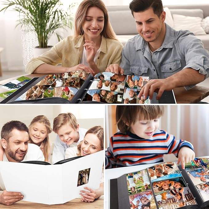 1000 Pocket Photo Album 4x6 Leather Cover, Extra Large Capacity Holds 1000 Horizontal and Vertical Photos, Acid Free Non Stick Pages with Front Window, Perfect for Wedding Family Baby Memories (White)