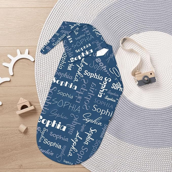 Personalized Baby Swaddle Blanket for Boys Girls Name Lettering Custom Name Receiving Blanket with Cap for Newborn Girls and Boys Soft Sleeping Sack