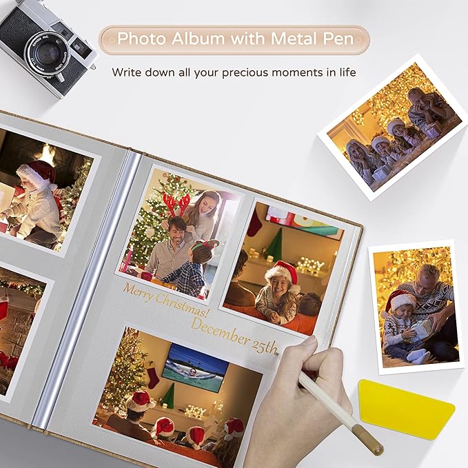 Popotop Large Photo Album Self Adhesive 4x6 5x7 8x10 Scrapbook Album DIY Picture Book,Gifts for Mom,Family Baby and Wedding,with Metal Pen and Plastic Board