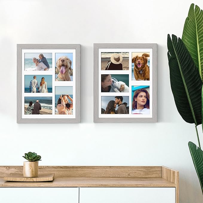 11x14 Collage Picture Frame, 4x6 Collage Picture Frame, Displays Five 4x6 inch Photos, or 11x14 (Without Mat) Wall Decor Wall Hanging or Tabletop, Grey.
