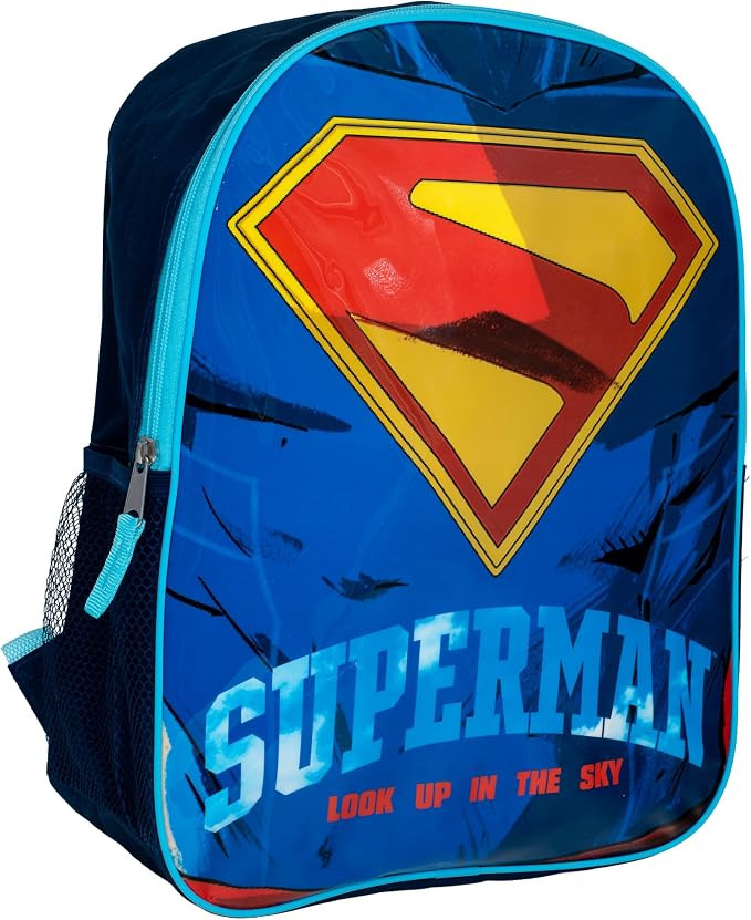 Superman Backpack, 15" Superhero School Bag for Boys, Blue