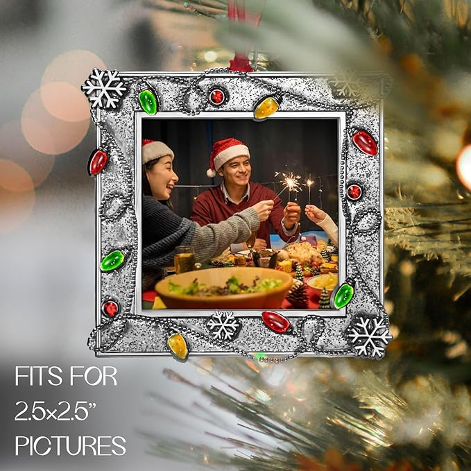 LARAINE Picture Photo Frame Christmas Metal 2025 Christmas High Definition Glass Display Pictures for Tabletop Home Decorative Holiday Gift (Silver, 2.5)