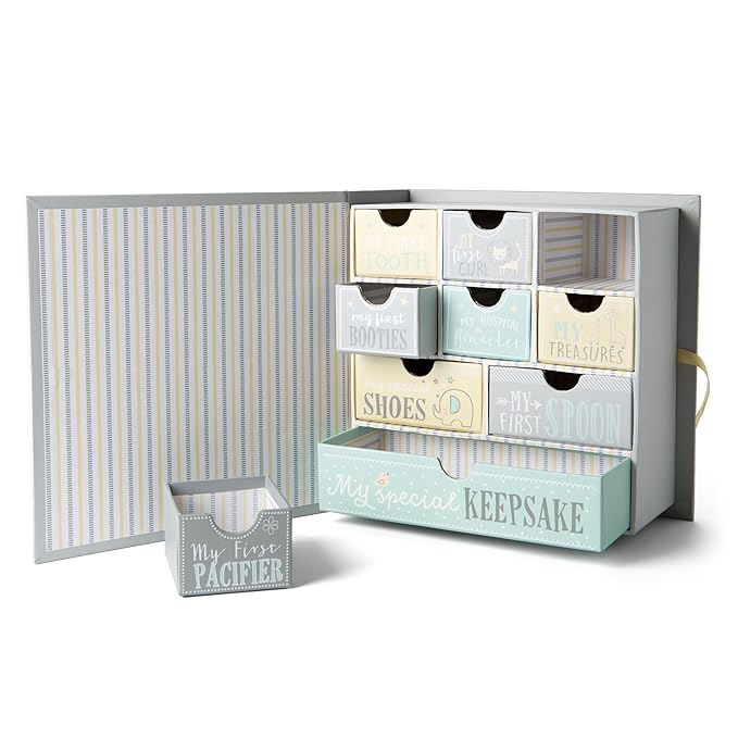 Votum Baby Keepsake Box for Treasured Memories, Moon & Stars - Lightweight, Handcrafted Baby Boxes with 9 Labeled Compartments for First Memories - Gender Neutral Baby Shower Gifts for Girls, Boys