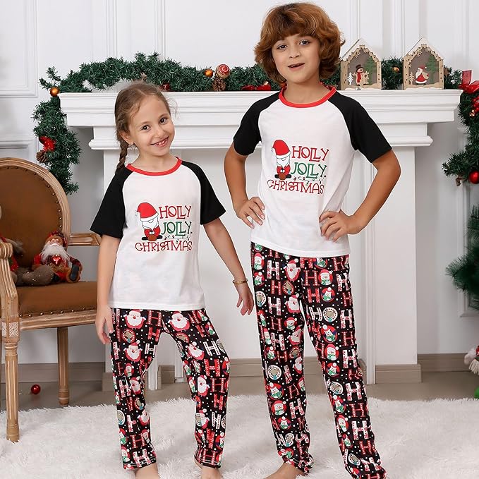 Christmas Pajamas for Family Matching Holiday PJ's Jammies Sets with Short Sleeve Tee and Pants Sleepwear Loungewear