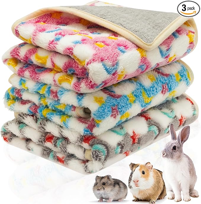 CUSOZWO Guinea Pig Bedding Mat, 3 Pack Waterproof Small Pet Cage Liners | Washable Soft Fleece Small Animal Blankets Accessories for Rat, Rabbit, Chinchilla, Ferret (13.7*13.7in)