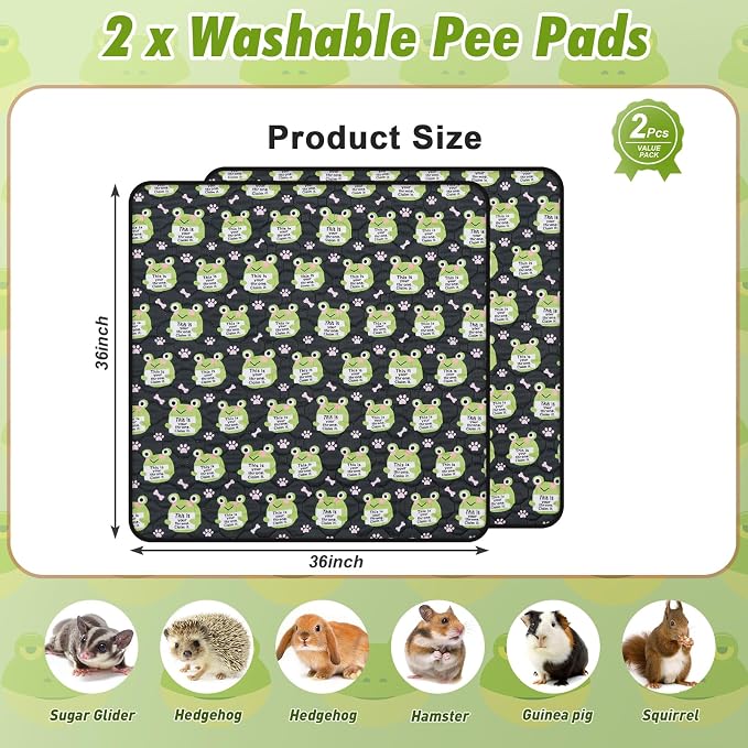 2PCS Reusable Guinea Pig Cage Liners,36"x36"Washable Fast Absorbent Odor Resistant Anti-Slip Training Pee Pads, Funny Frog Pattern,Options for Guinea Pigs, Rabbits, Hamsters, Rats, Chinchillas