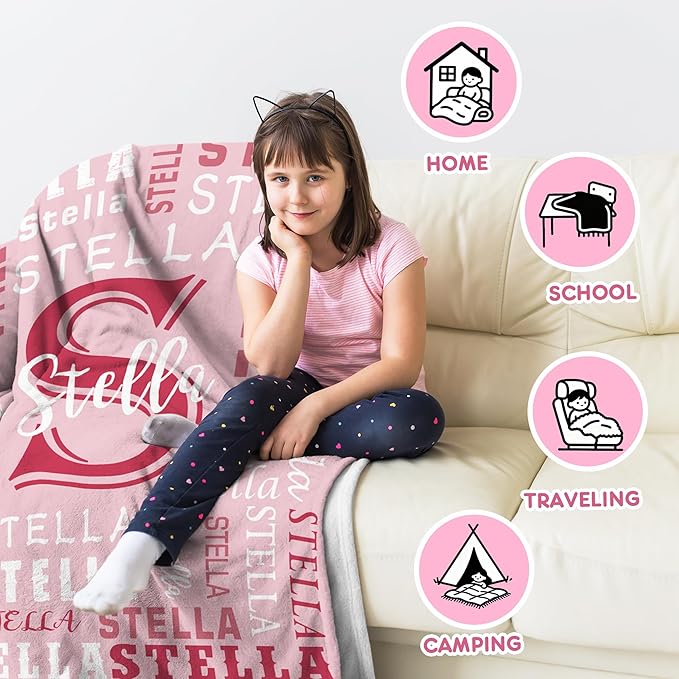 Ships Next Day- Custom Blanket With Name, Personalized Kids Throw Blankets, Teen Girl Gifts Trendy Stuff, Christmas Birthday Gifts for Boys Girls