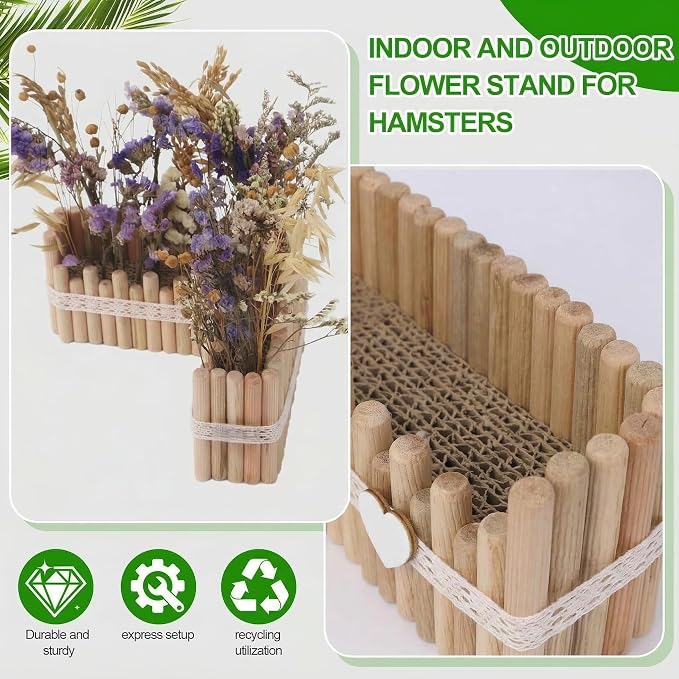 Hamster Cage Sprays Flower Foraging Holder - Natural Wood Feeding Stand, Small Pet Habitat Accessories for Hamsters Mouse Guinea Pig Dwarf Gerbils Syrian Mice (Lace - L Shape)