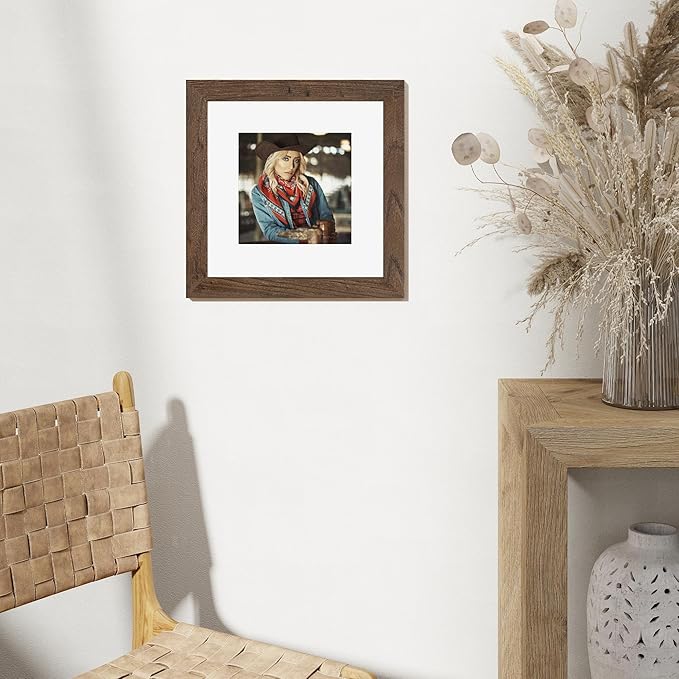 Fun Memories 12x12 Picture Frame-Real Tempered Glass, 12 x 12 Wood Photo Frame, Display Pictures 8x8 with Mat or 12x12 Without Mat, 12" x 12" Rustic Picture Frame for Wall Mounted, Walnut, 1 Pack
