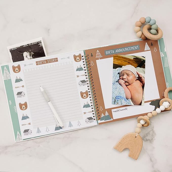 Keepsake Baby Memory Book for Baby Boy or Girl – Timeless Woodland Baby Journal Scrapbook Photo Album for First 5 Years – Milestone Book to Record Every Event from Birth to Age 5