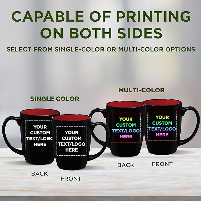 DISCOUNT PROMOS 50 Java Two Tone Coffee Mugs Set, 12 oz. - Customizable Text, Logo - Stoneware, Durable, Easy Grip - BLACKRED