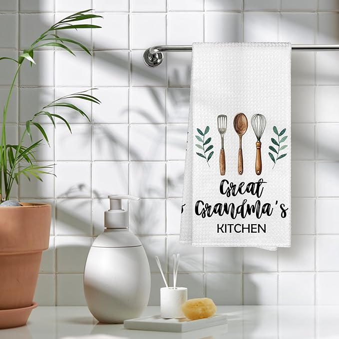 Great Grandma's Kitchen Towels Gifts, Great Grandma Christmas Birthday Gifts Hand Towels for Great Grandma, Rustic Farmhouse Decorative Tea Dish Towels for Room Mother's Day Decor 16x24 in