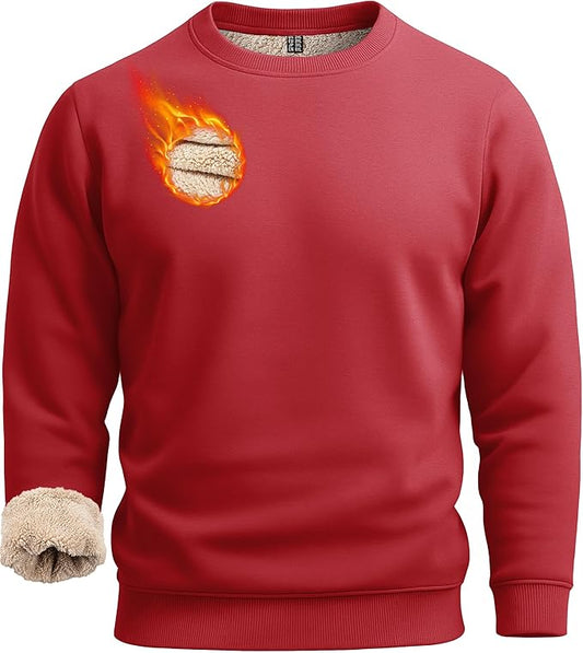 Boladeci Men's Full Sherpa Lined Crewneck Sweatshirts Heavy-weight Fleece Pullover Thick Thermal Long Sleeve Cotton