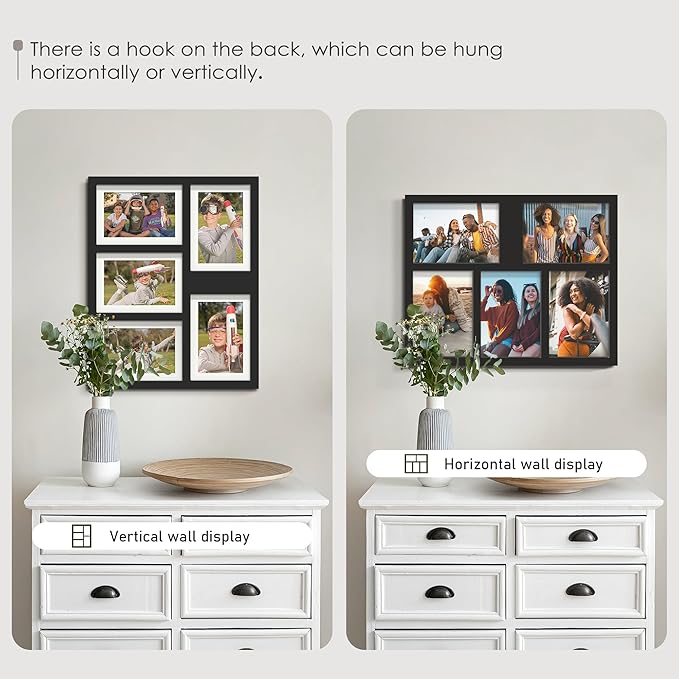5x7 Picture Frame Collage Holds 5 Photos Made of High Definition Glass, Mat for Display 4x6 Picture Frame Collage Photo for Wall Decor Black