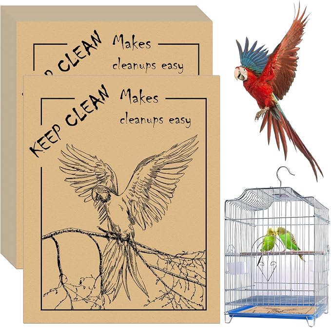 50PCS Disposable Bird Cage Liners 19.6x15.6 Inch Absorbent Precut Paper Pads for Parrots & Small Birds - Cage Bottom Protectors with Quick Cleanup Design
