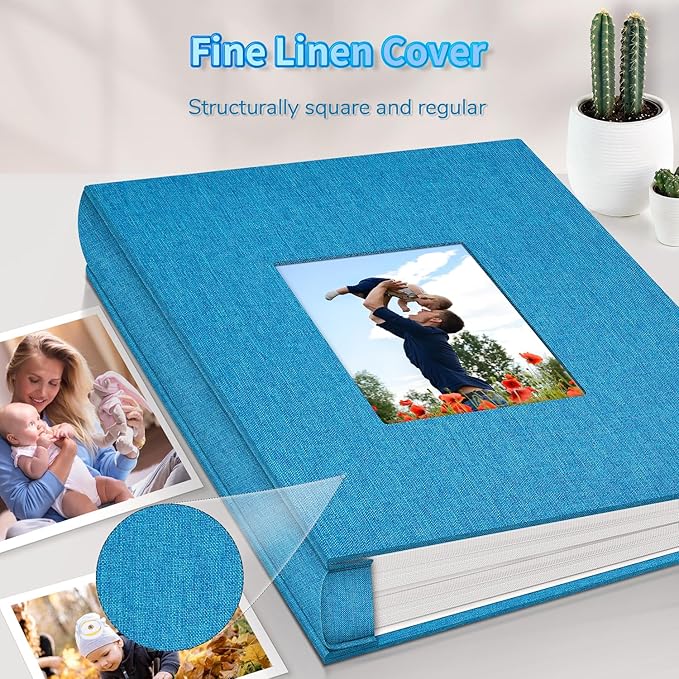 Photo Album 4x6 with 600 Pockets,Slip-in Picture Albums,Linen Cover Memory Book with Front Window,White Page Vertical Photo Book for Wedding,Family,Anniversare,Baby,Vacation