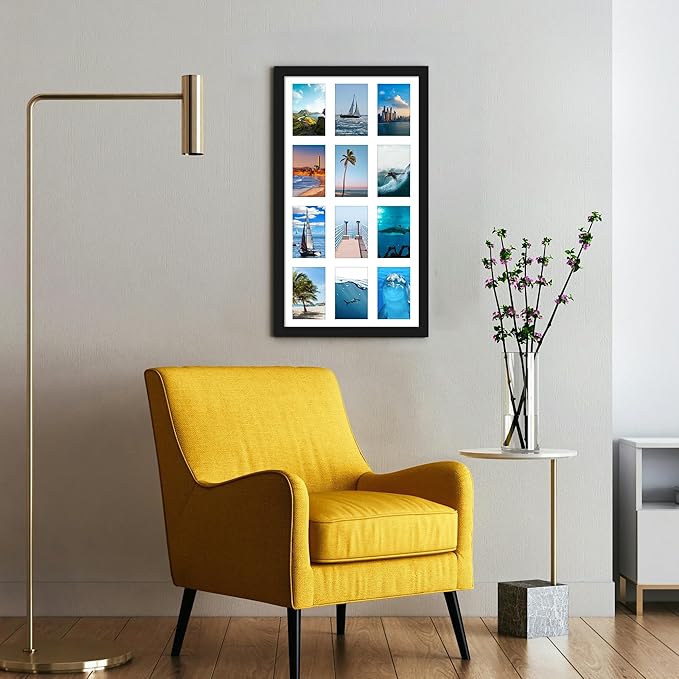 14x26 Collage Picture Frame 4x6 Collage Picture Frame Displays Twelve 4x6 inch Photos Available Horizontal Wall Mounting Display and Vertical Black