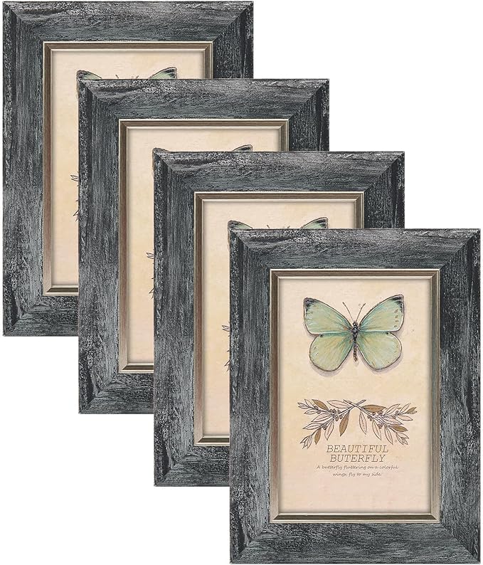 XUANLUO 4x6 Picture Frames Set of 4 Rustic Retro Photo Frame with HD Plastic Cover for Wall Mount and Tabletop Display Family Friends Wedding Gift