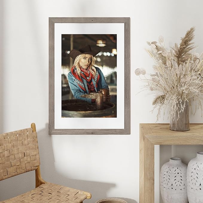 Fun Memories 20x30 Picture Frames, 20"x30" Poster Frame for Wall, 20 x 30 Rustic Wood Frame with Real Tempered Glass, Display Poster 16x24 with Mat or 20 x 30 Without Mat, Grey, 1 Pack
